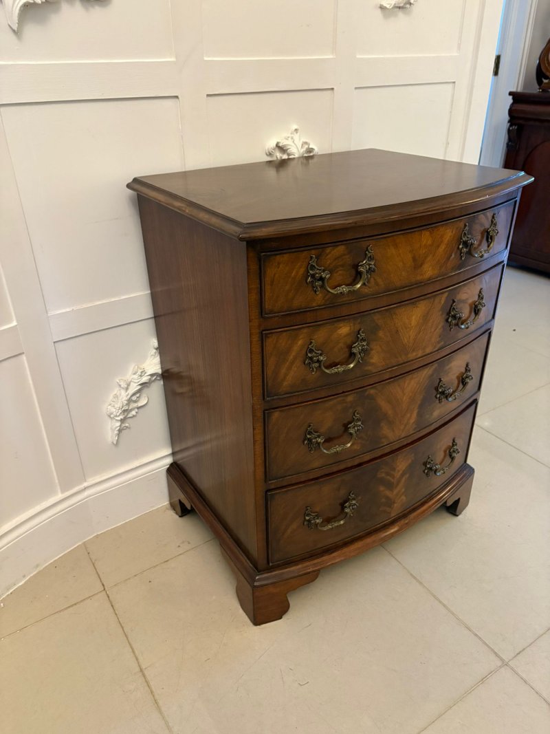 Antique Edwardian Quality Figured Mahogany Bow Fronted Chest of Four Drawers - Image 3